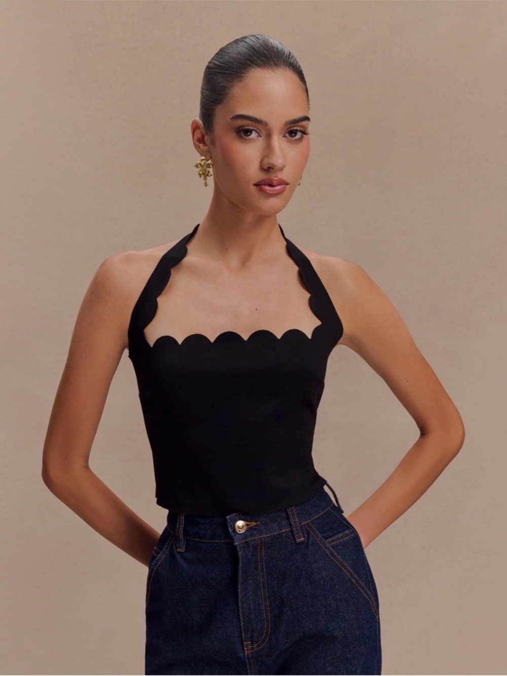 Meshki Scallop Neck Halter Tank Top